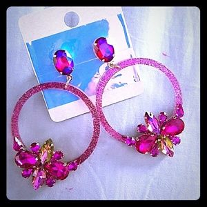 💜3 for 25💜 Colorful gemstone Pink hoop earrings